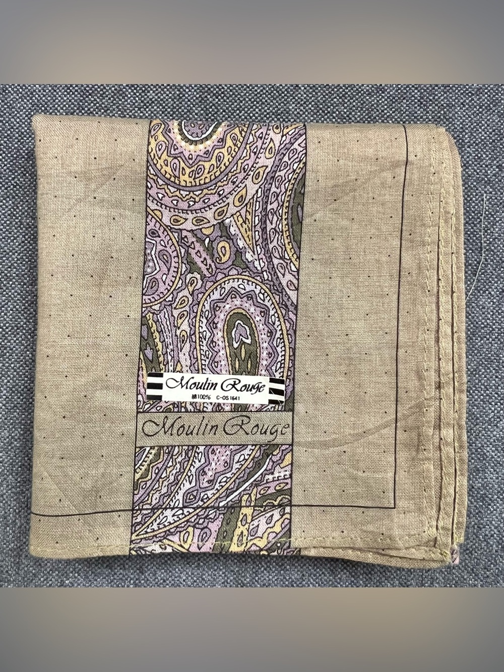 Moulin Rouge Paisley Silk Necktie in Lavender Olive Vintage Pocket Square 16 NWT